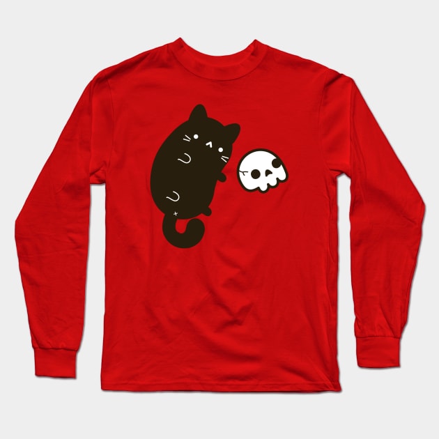 Cute cat with skull Long Sleeve T-Shirt by peppermintpopuk